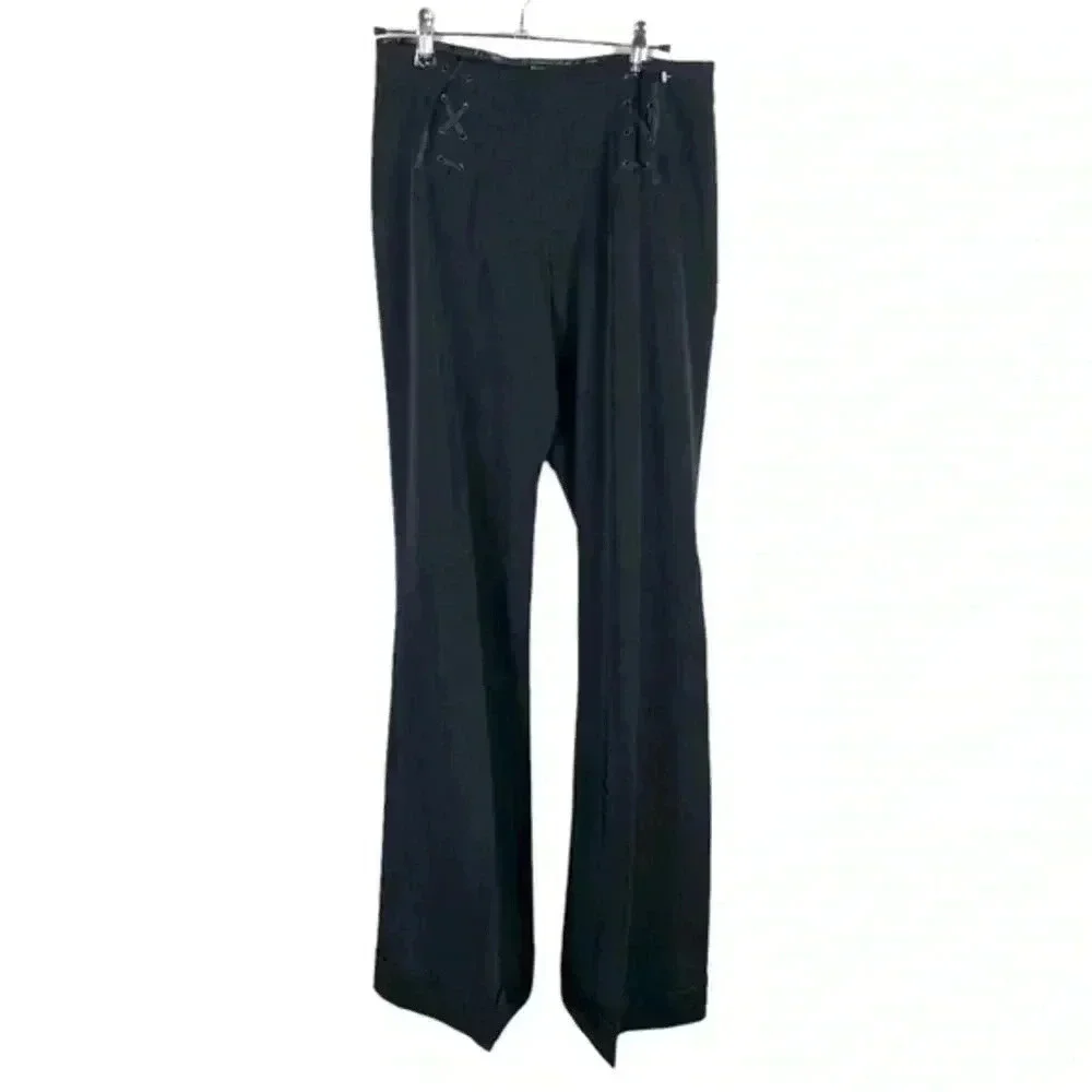 Sinequanone Black Laced Front Wide Leg Trouser Pant